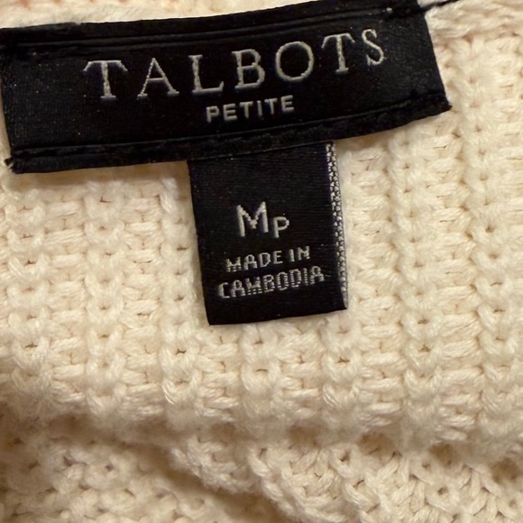 Talbots Petite Cream V Neck Long Sleeve Knit Sweater Top MP Pima cotton natural - Picture 3 of 4